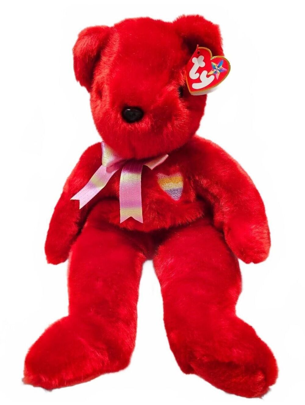 Ty Beanie Buddy KISS‑e 2003 Red Bear • 14" Plush • Heart Patch - Retired